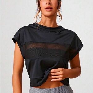 Black Mesh Panel Women's Top
